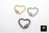 Gold Heart Screw Clasps, Small Silver Connector Claw #2659, Black Necklace and Bracelet Links