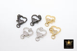 CZ Pave Gold Heart Lobster Clasps, Silver Heart Shape Claw #2352, Black Jewelry Clip Connectors