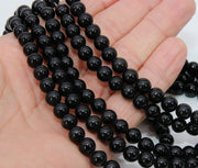 Natural Obsidian Beads, Smooth Shiny Round Black Genuine Obsidian Beads BS #84, size 8mm 15.75 inch Strands