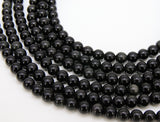 Natural Black Obsidian Beads, Smooth Shiny Round Black Beads BS# 85, sizes 6 mm 8 mm 10 mm