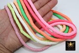 2 Strands 6mm Clay Flat Beads, Heishi beads in Polymer Clay Disc CB #86, Bright Neon Colors in FULL 16 inch Strands