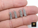 CZ Silver Love Words Charms, Small Gold Oblong Minimalist Dog Tags # 2642, Inspirational Bar 5 x 15 mm