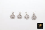 Silver CZ Pave Smiley Face Charms or Connectors, Gold Cubic Zirconia Happy Face # 553, Tiny Necklace Charms 9 x 10 mm