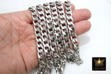 Silver Curb Chain, 304 Stainless Steel Large Heavy Flat 13.0 mm CH #256, Cuban Smooth Chunky Oval Unfinished Chains