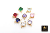 Gold Round CZ Connectors, Round Shape Colorful Crystal Links #676, Red Pink Blue Aqua Clear Purple