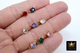 Gold Round CZ Connectors, Round Shape Colorful Crystal Links #676, Red Pink Blue Aqua Clear Purple