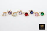 Gold Round CZ Connectors, Round Shape Colorful Crystal Links #676, Red Pink Blue Aqua Clear Purple