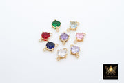 Gold Round CZ Connectors, Round Shape Colorful Crystal Links #676, Red Pink Blue Aqua Clear Purple