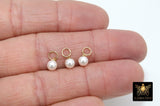 14 K Gold Filled Hoop Pearl Charms, Gold Hooplet Dangle 5 mm White Pearl Charms for Necklace #2122, Balls for CZ Huggies or Bracelets