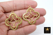 Large Quatrefoil Charm, Brushed Gold Soldered Filigree Clover #668, Earrings or Necklace Pendants 36 x 40 mm