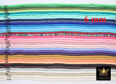 1 or 2 Strands 6 mm Clay Flat Beads, Heishi beads in Polymer Clay Disc CB# 125, Rondelle Stone Beads