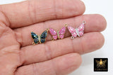 Gold Black Butterfly Connector, 2 Pcs CZ Micro Pink Silver Shell Butterflies # 401, African Monmouth Butterfly