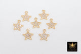 CZ Micro Pave Gold Star Charms, Silver Mini Star Dangles #14, Cubic Zirconia Small Mini Stars
