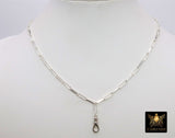 925 Sterling Silver Swivel Fob Wrap Necklace, Silver Drawn Rectangle Chain, Front Clasp Choker