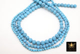 Blue Turquoise Beads, Round Matte Sea Blue Beads BS #66, Frosted Howlite Beads size 4 mm 6 mm or 8 mm