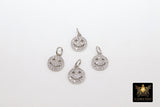 Silver CZ Pave Smiley Face Charms or Connectors, Gold Cubic Zirconia Happy Face # 553, Tiny Necklace Charms 9 x 10 mm