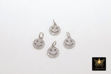 Silver CZ Pave Smiley Face Charms or Connectors, Gold Cubic Zirconia Happy Face #553, Tiny Necklace Charms 9 x 10 mm