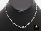 925 Sterling Silver Swivel Front Clasp Necklace, Silver Drawn Rectangle Chain, Fob Clip Clasp Choker