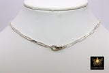 925 Sterling Silver Swivel Front Clasp Necklace, Silver Drawn Rectangle Chain, Fob Clip Clasp Choker