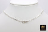 925 Sterling Silver Swivel Front Clasp Necklace, Silver Drawn Rectangle Chain, Fob Clip Clasp Choker