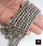 Silver Curb Chain, 304 Stainless Steel Large Heavy Flat 16.5 mm CH #249, Cuban Diamond Cut 11.6 mm Oval Unfinished Chains