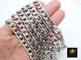 Silver Curb Chain, 304 Stainless Steel Large Heavy Flat 13.0 mm CH# 256, 10 mm Cuban Smooth Chunky Oval Unfinished Chains