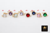 Gold Round CZ Connectors, Round Shape Colorful Crystal Links #676, Red Pink Blue Aqua Clear Purple