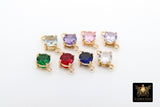 Gold Round CZ Connectors, Round Shape Colorful Crystal Links #676, Red Pink Blue Aqua Clear Purple