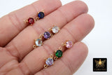 Gold Round CZ Connectors, Round Shape Colorful Crystal Links #676, Red Pink Blue Aqua Clear Purple