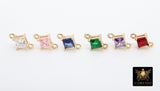 Gold Round CZ Connectors, Round Shape Colorful Crystal Links #676, Red Pink Blue Aqua Clear Purple