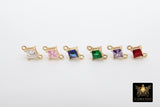 Gold Diamond Shape CZ Connectors, Earring Colorful Crystal Links #667, Clear Pink Blue Aqua Green Purple