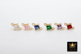 Gold Diamond Shape CZ Connectors, Earring Colorful Crystal Links #667, Clear Pink Blue Aqua Green Purple