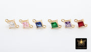 Gold Diamond Shape CZ Connectors, Earring Colorful Crystal Links #667, Clear Pink Blue Aqua Green Purple