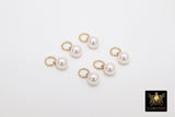 14 K Gold Filled Pearl Charms, Gold Hooplet Dangle 5 mm White Pearl Charms for Necklace # 2122, Balls for CZ Huggies or Bracelets