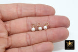 14 K Gold Filled Hoop Pearl Charms, Gold Hooplet Dangle 5 mm White Pearl Charms for Necklace #2122, Balls for CZ Huggies or Bracelets