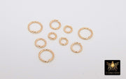 14 K Gold Filled Twist Jump Rings, Open Snap Close Sparkle Textured Rings # 2108, 4.0 mm 5.0 mm 6 mm