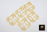 Large Quatrefoil Charm, Brushed Gold Soldered Filigree Clover #668, Earrings or Necklace Pendants 36 x 40 mm