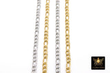 Stainless Steel Gold Figaro Faceted Chain, Silver Chains 8 x 4 and 4 x 5 mm Links CH #263, Unfinished Jewelry Chains By the Yard