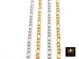 Stainless Steel Gold Figaro Faceted Chain, Silver Chains 8 x 4 and 4 x 5 mm Links CH #263, Unfinished Jewelry Chains By the Yard