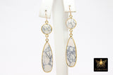 14 K Gold White Turquoise Earrings, Long Teardrop Gemstones