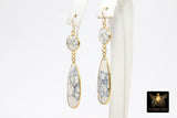 14 K Gold White Turquoise Earrings, Long Teardrop Gemstones