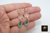 Rose Quartz and Blue Topaz Gold Earrings, 14 K Gold Filled Lever Back Hooks, Marquis Leaf Gemstone Dangle Earrings