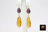 14 K Gold Amethyst Earrings, Citrine, Iolite Teardrop Gemstones February Birthstone Dangle Ear Wire Hooks