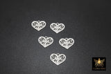 925 Sterling Silver Heart Charm, Silver Filigree Hearts # 2149, Huggie charms