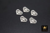 925 Sterling Silver Heart Charm, Silver Filigree Hearts #2149, Huggie charms