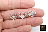 925 Sterling Silver Heart Charm, Silver Filigree Hearts #2149, Huggie charms