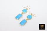14 K Gold Blue Turquoise Earrings, Southwestern Gemstone Dangle Ear Wire Hooks, Baby Blue Howlite Jewelry