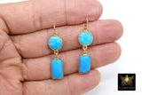 14 K Gold Blue Turquoise Earrings, Southwestern Gemstone Dangle Ear Wire Hooks, Baby Blue Howlite Jewelry