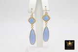 14 K Gold Blue Chalcedony Earrings, Cubic Zirconia Gemstone Dangle Ear Wire Hooks, CZ Baby Blue Jewelry
