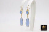 14 K Gold Blue Chalcedony Earrings, Cubic Zirconia Gemstone Dangle Ear Wire Hooks, CZ Baby Blue Jewelry